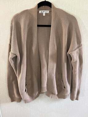 Seven7 Women’s Medium Taupe Beige Open Front Knit Cardigan Sweater